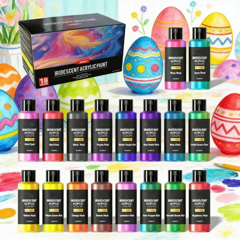 18색 60ml 레인보우 아크릴 물감 세트 부활절 달걀 장식 DIY 미술 공예 용..
