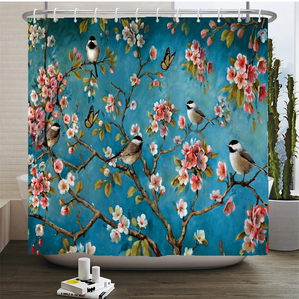Chinese Style Flower and Birds Tree Shower Curtains Bath Curtain Waterproof Bathroom Decor With Hooks 3d Printing Bath Curtain shower curtains
