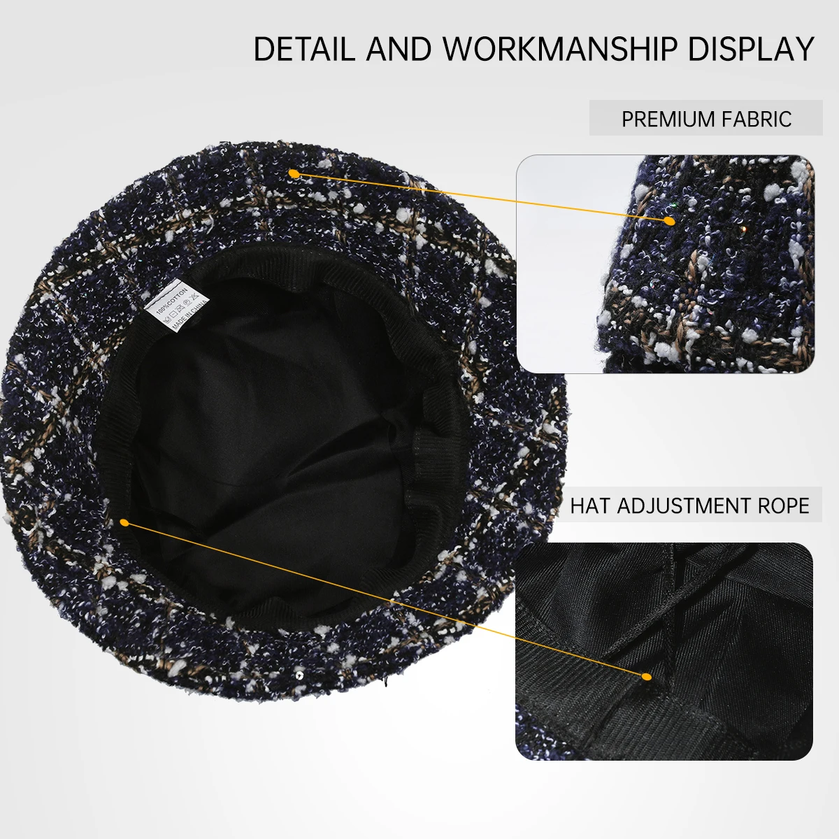 Fisherman's Hat for Men, Hiking Hat, Large Head Circumference, Large Brim, Bucket Hat, Plaid, Round Face, Makes Face Look Smaller, Korean Style, Trendy, Autumn and Winter Sun Hat