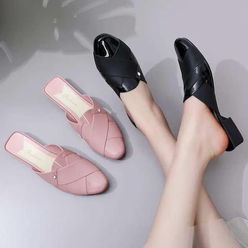 Spring Summer Half Slippers Women's Flat Soft Bottom Fashion All-match Jelly Shoes Casual Sandals Slippers  Zapatos Para Mujer