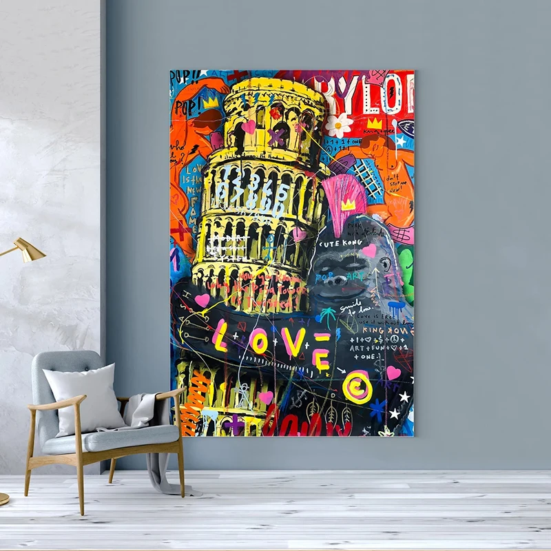 

Gorilla Graffiti Posters and Prints Banksy Style Wall Art Canvas Painting Animal Pictures For Living Room Home Decoration Gift