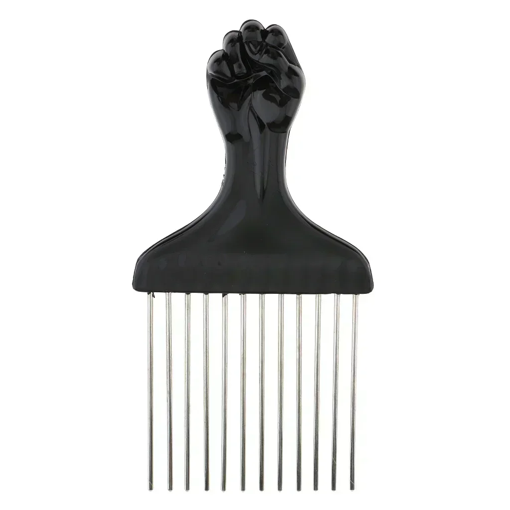 Black Fist Afro Pick Metal Wide Teeth Hair Comb For Volumizing Hair Styling Anti-static Comb Brush Detangling Comb 2