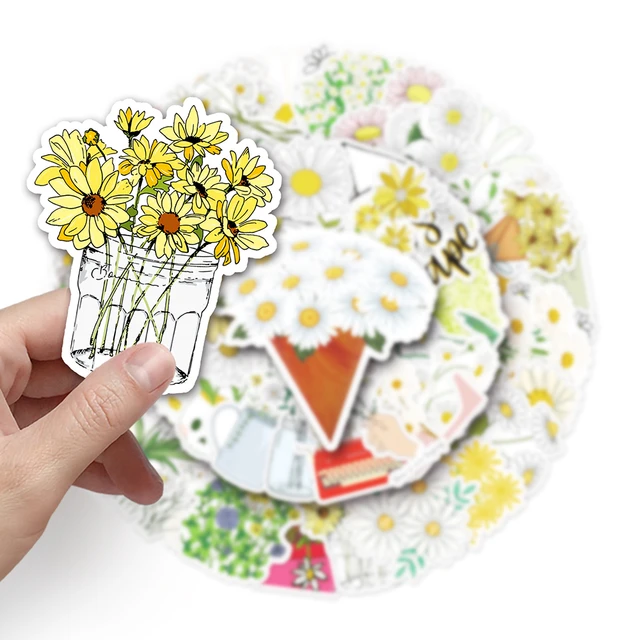 10/30/50pcs Cute Daisy Stickers Aesthetic Flower Decals Diy