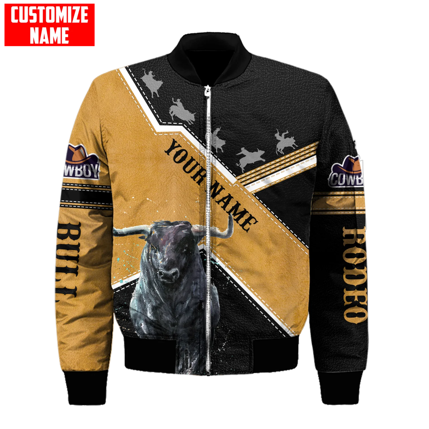 Männer Bomberjacke Anpassen Name Bull Riding 3D Gedruckt Winter Reißverschluss Jacke Casual Unisex Harajuku Streetwear Mantel FX-08 – Detail 9