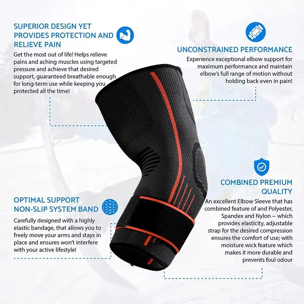 Durable Nylon Elbow Support Black Grey Orange Breathable Arm Sleeve Elastic Elbow Pads Unisex
