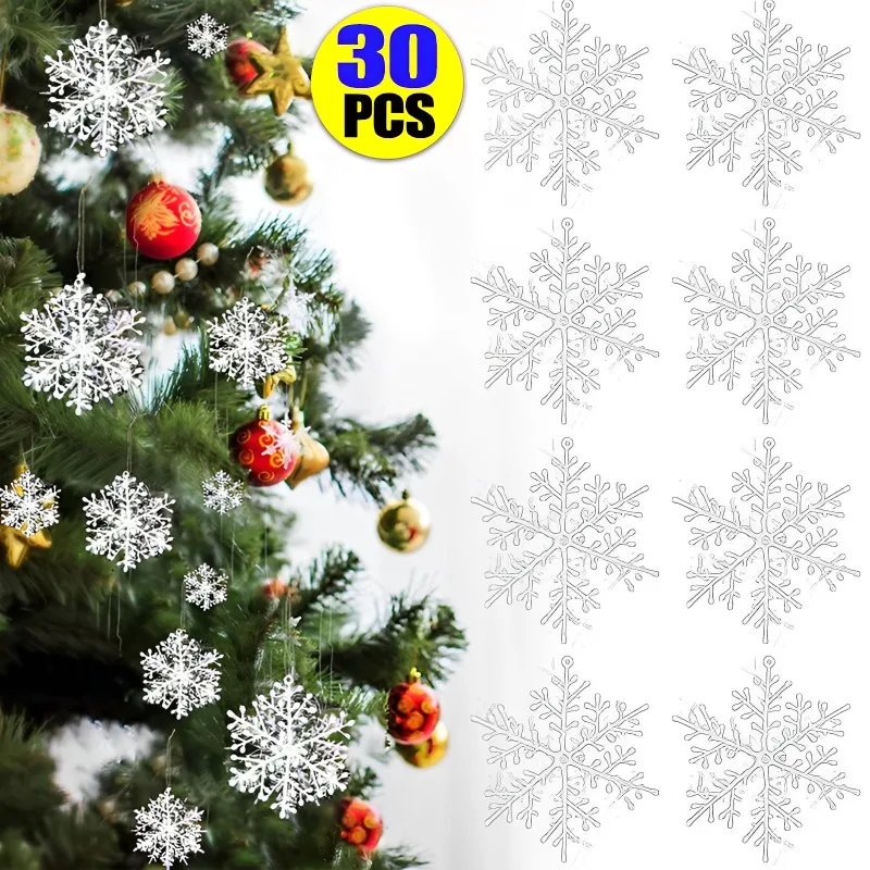 30PCS Christmas Snowflake Decor for Home Hanging Pendants New Year 2022  Gifts XMAS Tree Ornaments Window Stickers Decoration