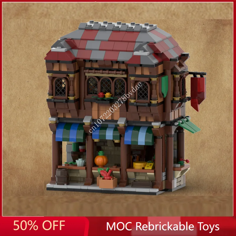 

715PCS Medieval Market House Modular MOC Creative street view Model Building Blocks Architecture DIY Assembly Model Toys Gifts