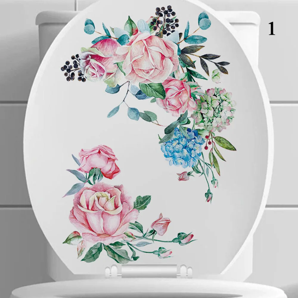 Floral Toilet Stickers PVC Flower Murals Lightweight Waterproof Self-adhesive Paintings Bathroom Decoration Floral Stickers