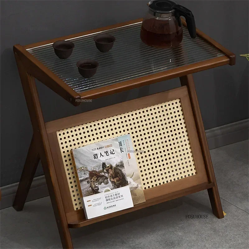 Bamboo Sofa Side Table Home Furniture Living Room Creative Coffee Corner Rattan Edge Table Glass Balcony Leisure