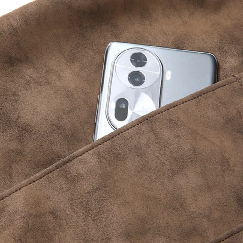 سترة جلدية بياقة بيسبول للرجال من جلد الغزال الراق...