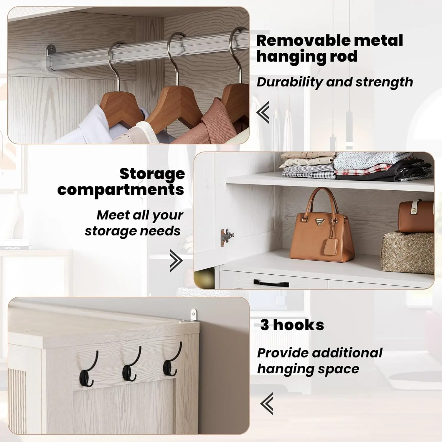 Armoire Wardrobe Closet, 71" H Wooden Clothing Storage Cabinet with 2 Doors and 2 Drawers, Bedroom Freestanding Wardrobe