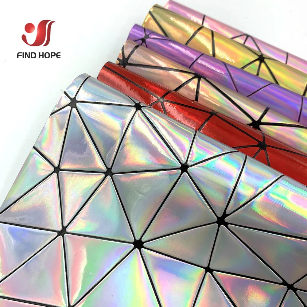 19in x 47in Laser Geometric Abstract Synthetic PU Faux Artificial Vinyl Leather Fabric Roll For DIY Bags Earrings Bows Crafts