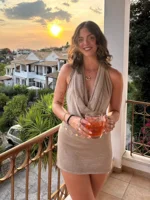 Sexy Stacked Deep V Neck Bright Silk Backless Knit Beach Mini Dress 2025 Women Summer Vacation Dresses（Belt not included）K145 - Image 4