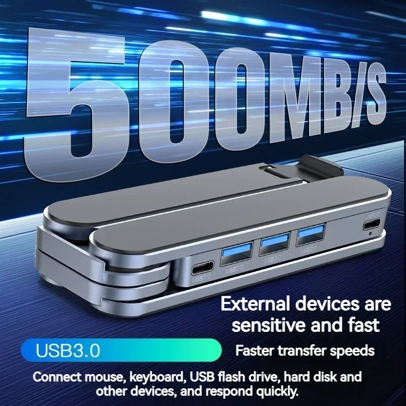 노트북 스탠드 및 USB C 도킹 스테이션, 접이식 2 in 1 멀티 포트 USB C 허브, 10-17인치 조절 가능한 노트북 태블릿 홀더
