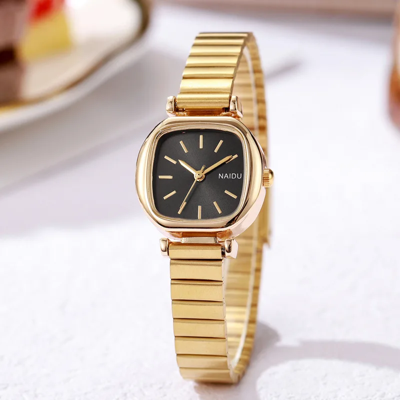 Women's square small plate bamboo strap watch, fashionable and simple quartz watch