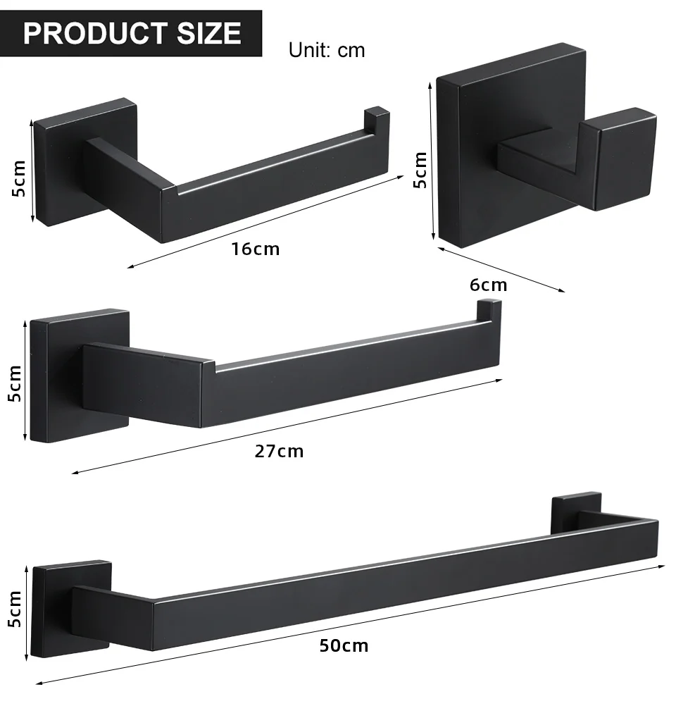 Description Picture 3 of itemBathroom Hardware Set Black Robe Hook Towel Rail Bar Rack Bar Shelf Tissue Paper Holder Toothbrush Holder Bathroom Accessories