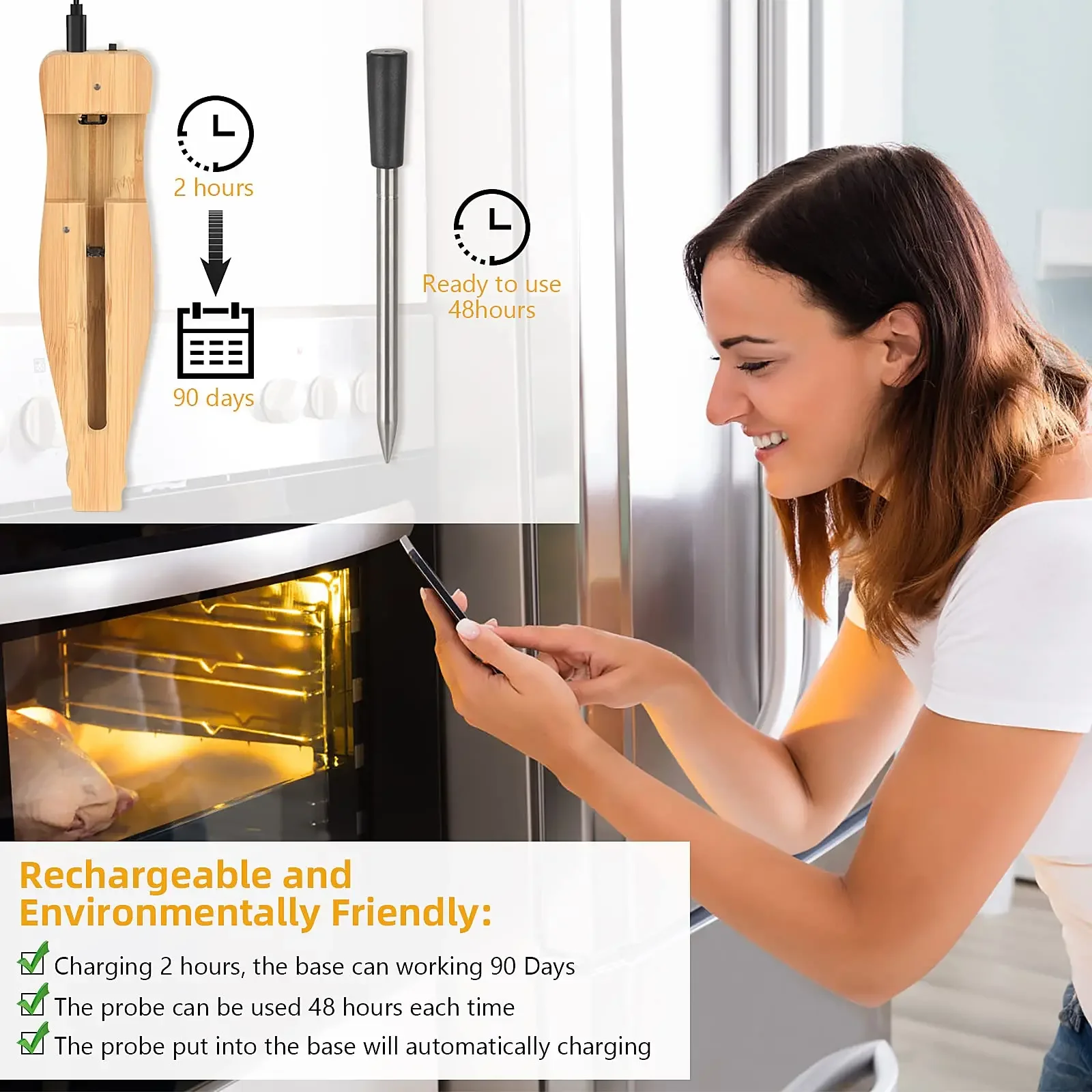 Digital Newest 350ft Wireless Meat Food Thermometer,Smart APP Control Bluetooth Kitchen Thermometer for Cooking,Oven,Grill,BBQ 4