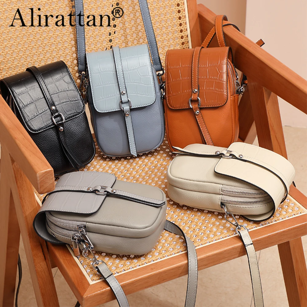 

Alirattan Cowhide 2024 Summer New Leather Women's Bag Messenger Vertical Soft Small Shoulder Bolsa Feminina