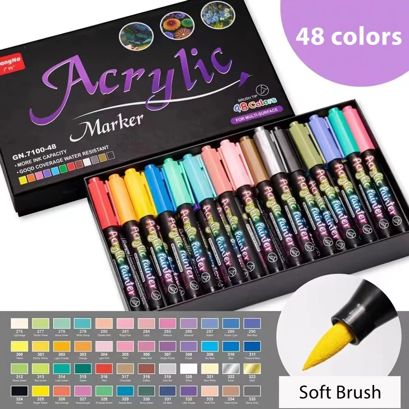 thumbnail image 2 of 168 Color Acrylic Paint Marker Set - Brush Tip, Water-Based, For Rocks, Canvas, Wood, Glass, DIY Crafts 2 of 12
