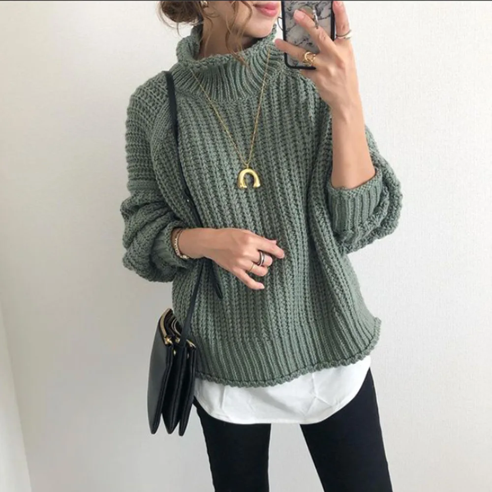 

2023 Japan And South Korea Fashion Casual Style Women's Knitwear Small Striped High Neck Slim Knitted New Temperament Pullover