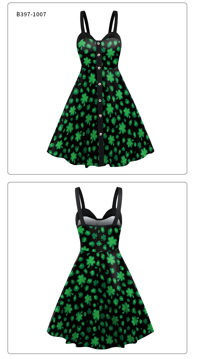Nadanbao st. Patrick's Day sexy Kleid Frauen grün rücken frei irischen Urlaub Party Slip Kleid Mädchen Klee Digitaldruck Kleid – Detail 11