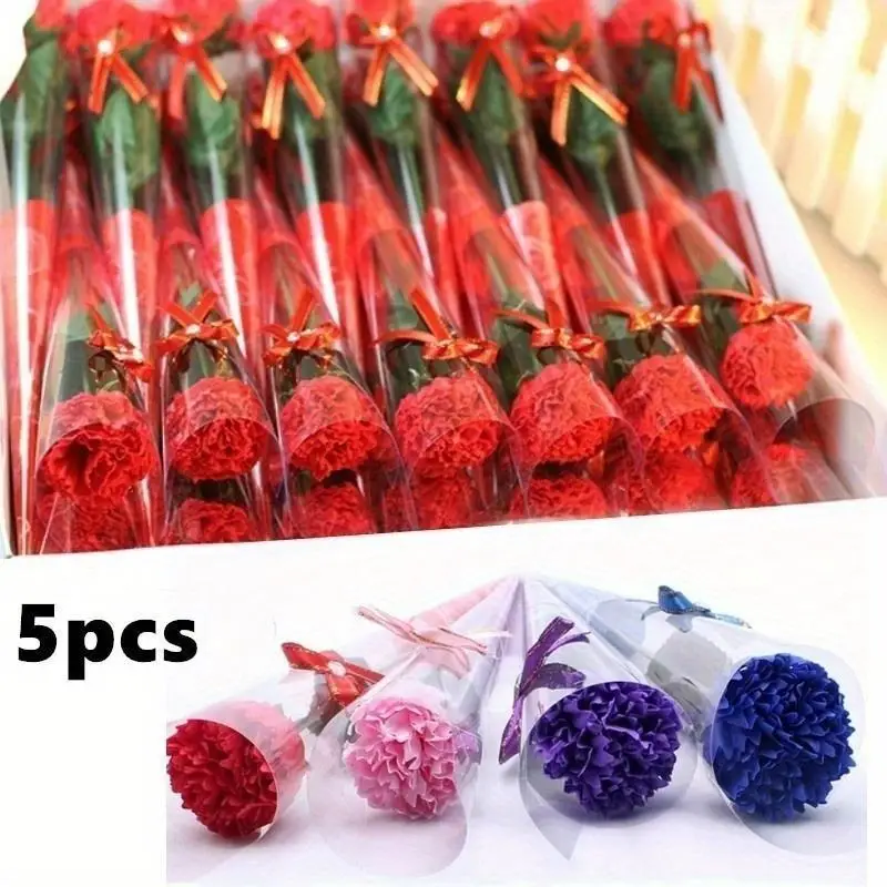 5Pcs Carnation Soap Flower Valentine's Day Gift Teacher Day Mother Day Flower Gift Home Party Decor Store Celebration Event Gift