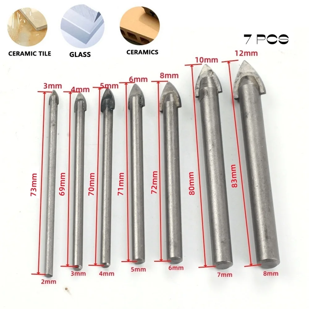 4/6/7pcs Glass Marble Porcelain Spear Head Ceramic Tile Drill Bits Set Spade Drill Bit Set for Ceramic Wall Concrete Hole Opener masonry drill bit 1 4 inch hex shank tile and glass tile drill bit for tile concrete brick wall for porcelain ceramic tile