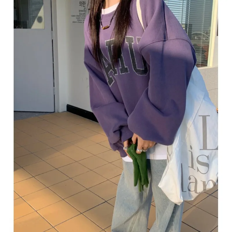 

Женский Мешковатый свитшот с длинным рукавом, утепленный флисовый пуловер серого цвета с цветочным принтом и надписью, уличная одежда для отдыха