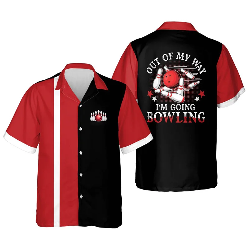 Sports Bowling 3d Printed Hawaiian Shirt For Men Cool Summer Beach Shirts Oversized Lapel Short Sleeves Tops Button Blouse 2