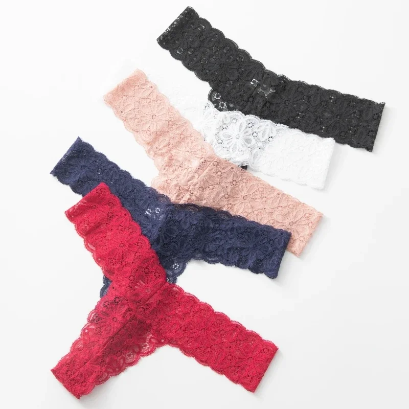

3 шт., женские кружевные Трусы-стринги, однотонные