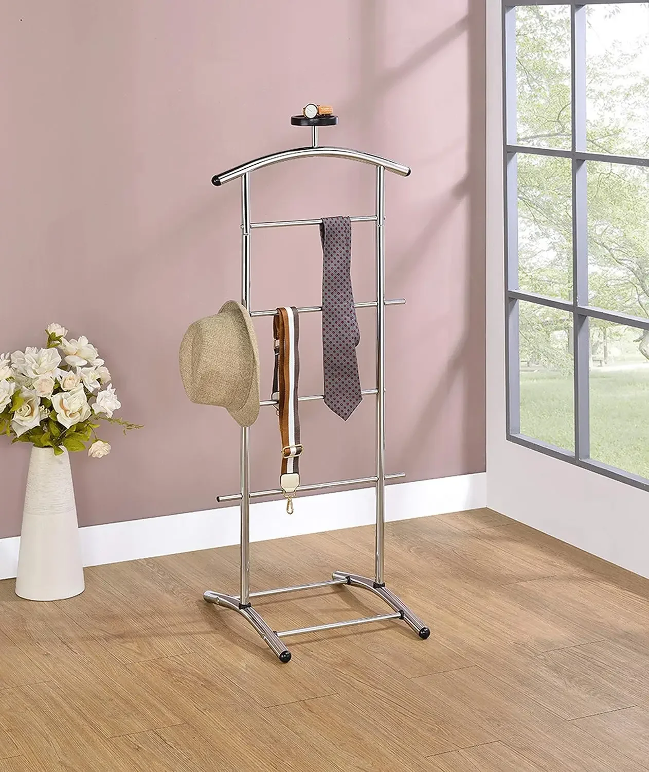 Kings Brand Furniture - Lebedev Metal Suit Valet Stand, Clothes Rack, Chrome 2