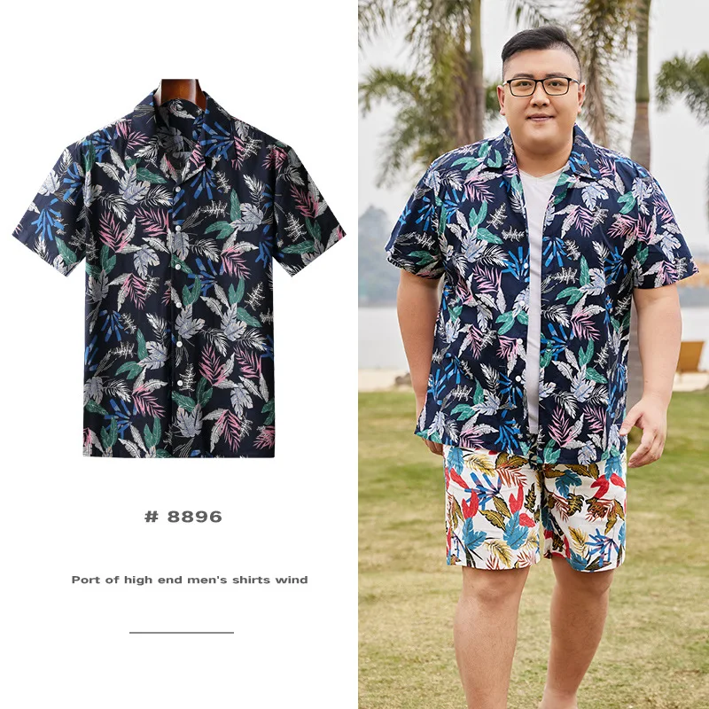 

new arrival Beach Blossom Short Sleeve Shirt Men's Handsome Cotton Tidal Beach Flowering Flowers Plus Size XL-4XL 5XL6XL 7XL 8XL