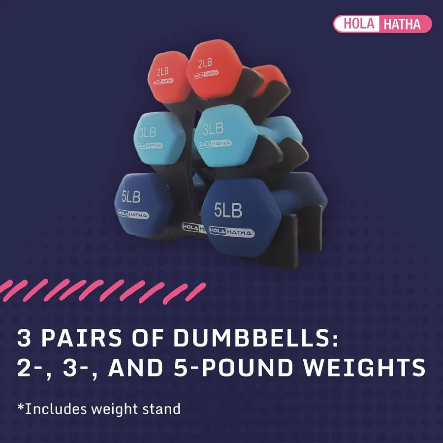 2, 3, 5 Pound Neoprene Dumbbell Free Hand Weight Set with Rack, Ideal for Home Exercises to Gain Tone and Definition, Pastel