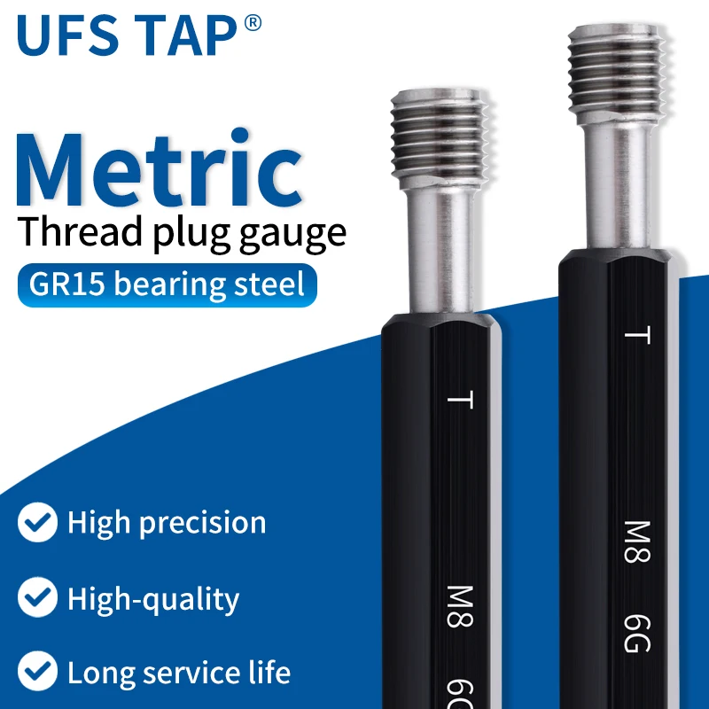 UFS 1PCS 6G M9-M18 X0.35/0.5/0.75/1.0/1.25/1.5/1.75/2.0/2.5 스틸 미터법 미세 나사 플러그 게이지 고품질 측정 도구
