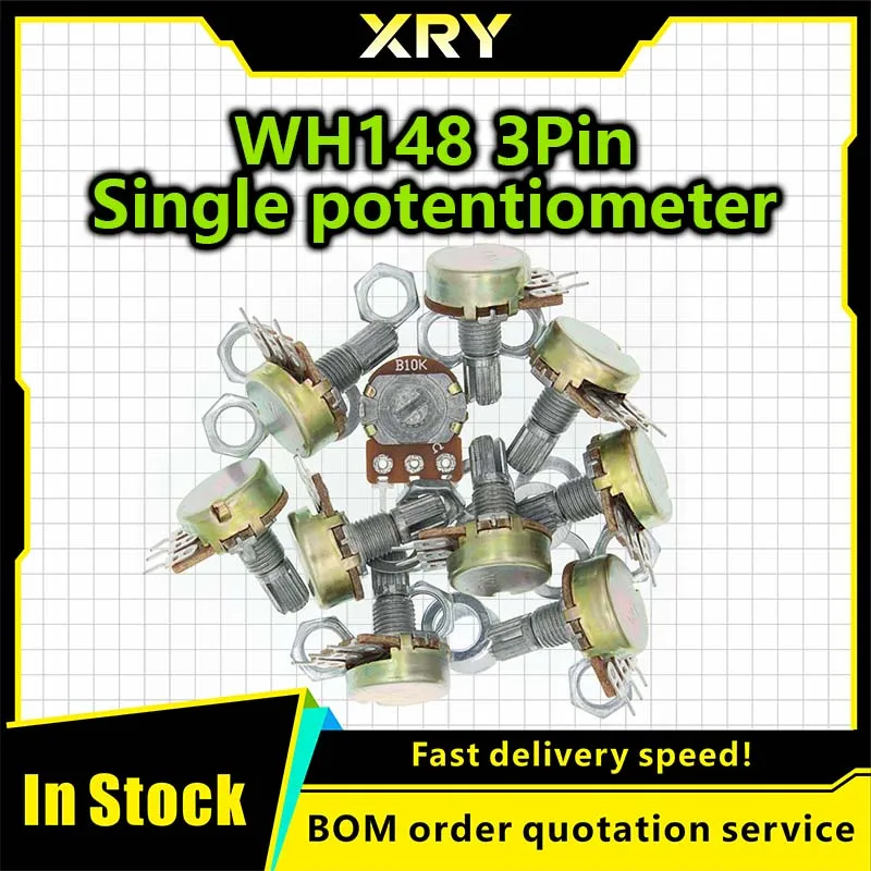 10PCS WH148 15mm 3pin linear potentiometer with nut and washer 1K 2K 5K 10K 20K 50K 100K 250K 1M potentiometer kit
