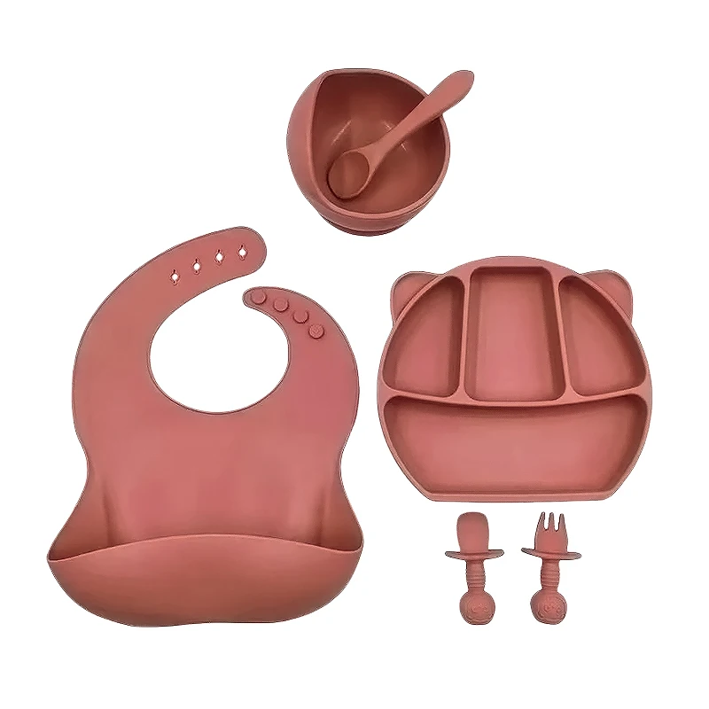 6pcs Baby Bowl & DishwareChildren's Silicone Dish Suction Cup Bowl Spoon Placemat Set Cartoon Tableware 5