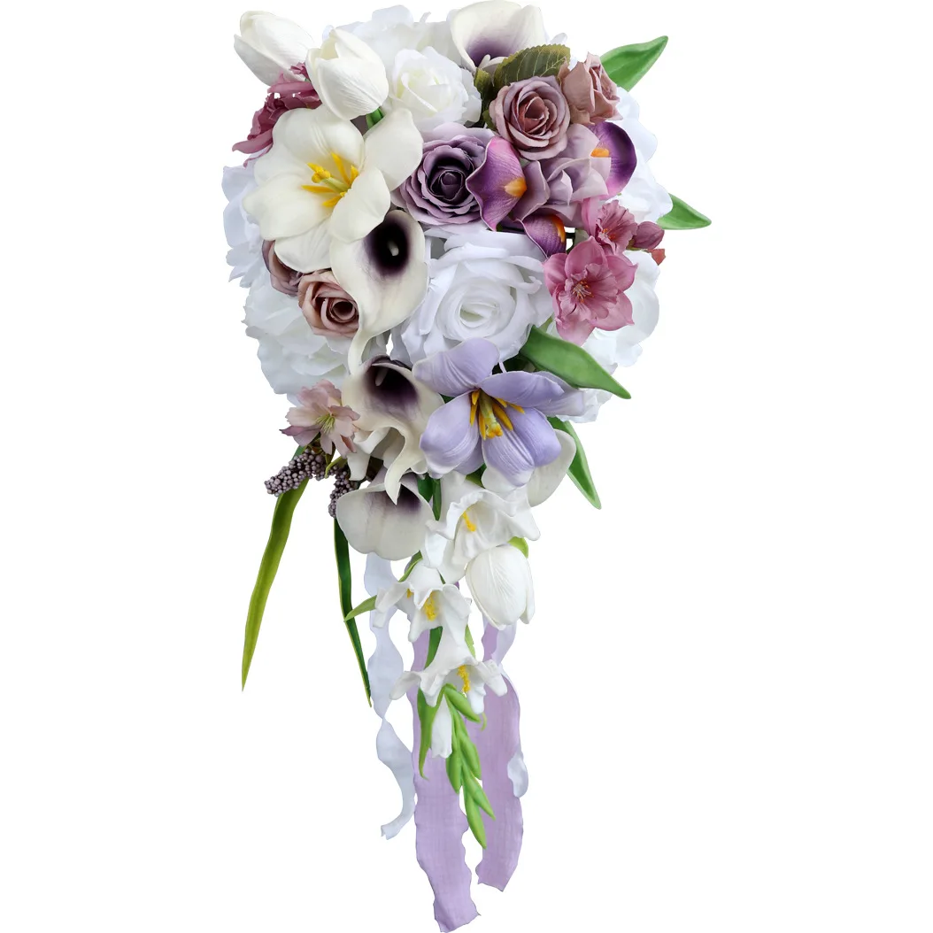 New Waterfall Brides Bouquet Flower Wedding Bride Handheld Flower Simulation Touch Tulip centro de mesas de boda