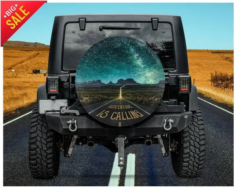 

Чехол для запасной шины для кемпинга «Приключения» создан с мягким покрытием для запасных колес вашего размера