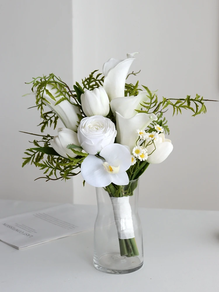 Boque de Noiva 2022 PU Real Touch Big size Calla Lilies Ivory Wedding Bouquet for Bride Rose Orchid ramo de flores para novia