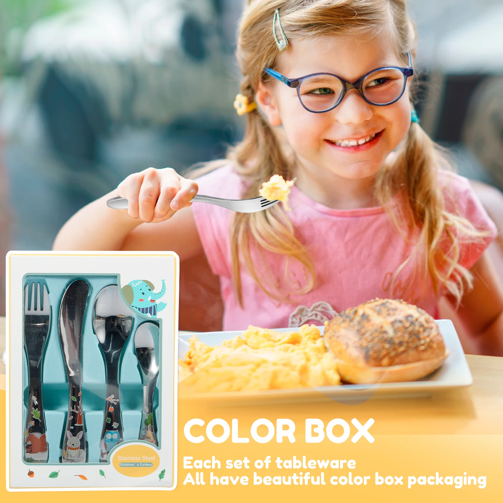 Kids Forks Spoons Flatware Cutlery Set Toddler Cutlery Kit Safe Mirror Polished Flatware Easy-to-Use Toddler Utensils Food-Grade