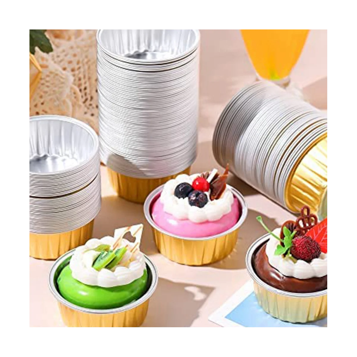 10pcs Gold Disposable Aluminum Foil Cupcake Cups, Mini Baking Cups, Muffin  Liners, Dessert Pudding Cups, Cheesecake Mold, Tart Cups, Tin Containers  For Birthday Party Gift, Oven, Air Fryer