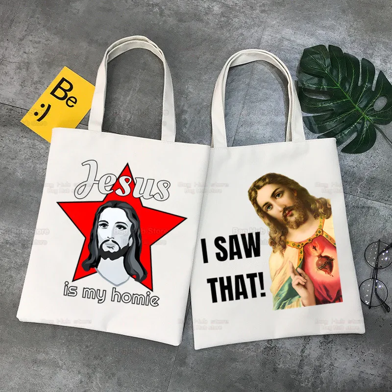 

Jesus I Saw That Shopping Bag Grocery Handbag Bolsas De Tela Tote Bolsa Shopping Bag Jute Tote Fabric Custom