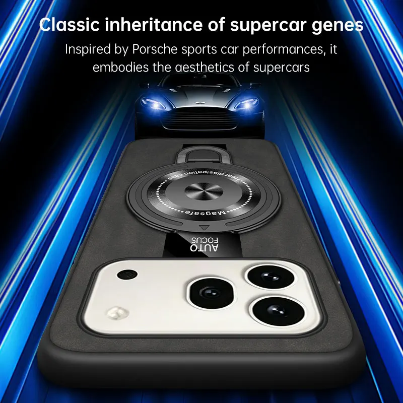 Leather Magnetic Ring Stand Case, Anti-Fall Protection Cover