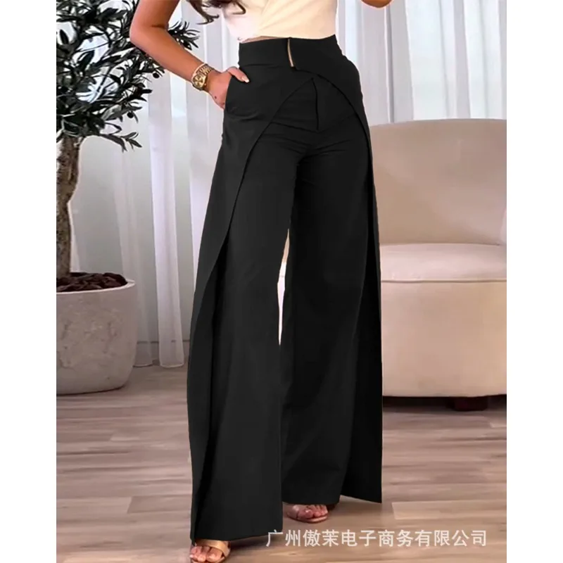 

2023 Spring Summer New Women's Slim-Fit Cross-Design Casual Wide-Leg Pants