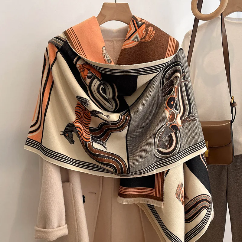 Luxury Women Scarf Winter Pashmina Blanket Scarves Cashmere Shawl Wraps  Print Warm Neckerchief Designer Bufandas Female Foulard