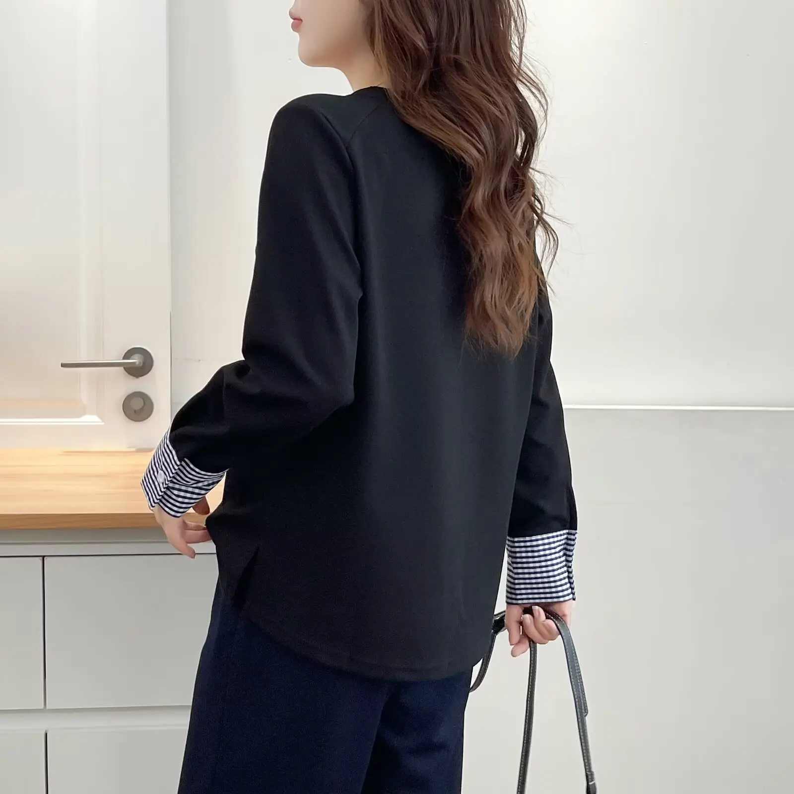 Fashion Plus Size Women's Hoodies Autumn New Style Cuffs Plaid Patchwork Long Sleeve Sweatshirt 2524