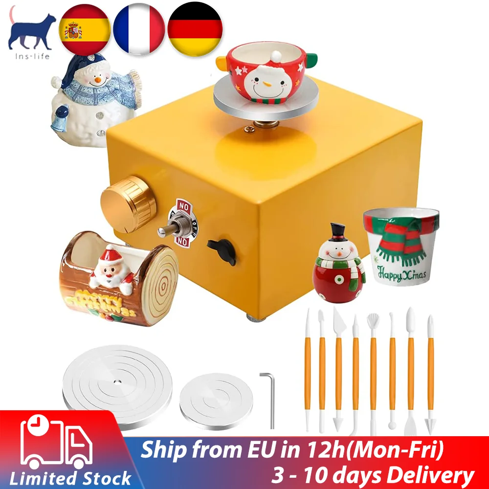 Mini Electric Pottery Wheel Machine for Art Crafts Ceramic Pottery Wheel Clay Tools Turntable with 6.5+10CM Tray & Sculpting Kit