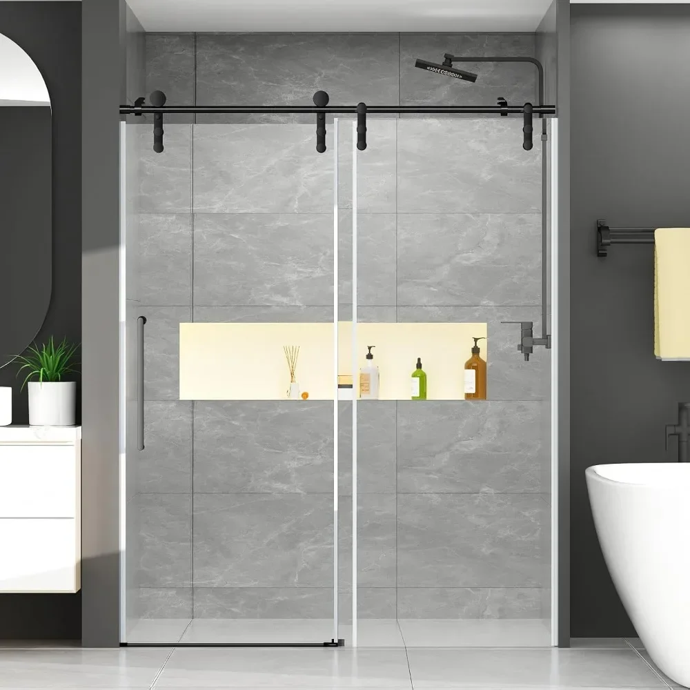 Shower Door 60" W x 76" H Frameless Sliding Shower Door,Frameless Shower Door with Sealing Strip and Waterproof Handle 3