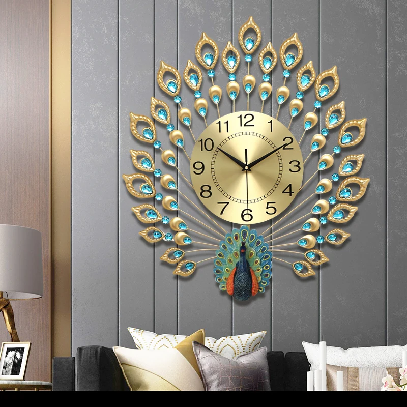 

Luxury Modern Peacock Design Wall Watch Bedroom Silent Metal Big Wall Clocks Living Room Art Stylish Saat Home Decoration