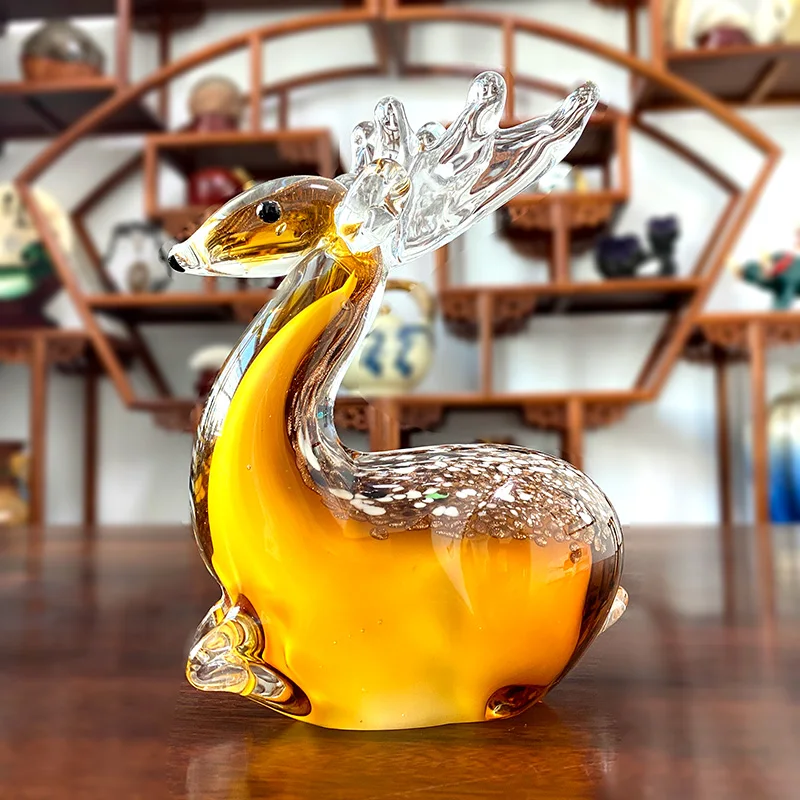 

Handmade Crystal Sika Deer Figurines Hand Blown Glass Animal Craft Cute Pet Kids Gift Home Table Decor Christmas Ornament